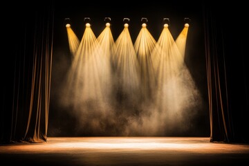 Wall Mural - against a dark background, blue luminous rays from concert lighting embody the concept of a musical 