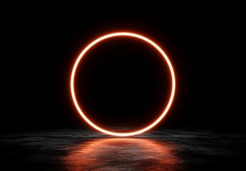 Poster - this 3d rendered image includes neon lighting, a circular border, and a blank area for text, with th