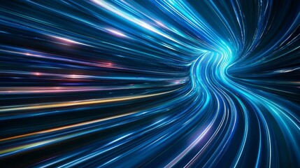 Poster - A dynamic visual representation of blue light streaks originating from a central point, suggesting high-velocity motion or hyperspace exploration