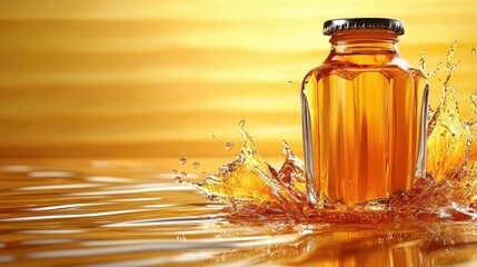 Poster - Exquisite bottle of honey surrounded by dynamic water splashes in a refreshing scene