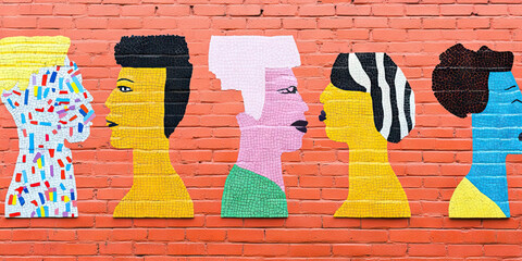 Poster - Mosaic Portraits on Brick Wall