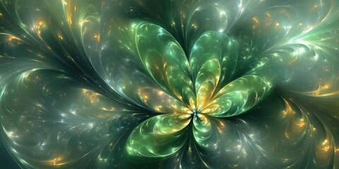Fototapete - Ethereal green abstract design with swirling patterns and luminous accents, creating a sense of tranquility and wonder.