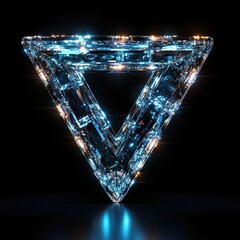 Fototapete - 3D turquoise arrow icon with sparkling facets, set against a black background, symbolizing direction and creativity.