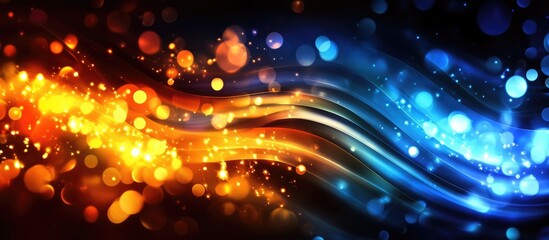 Fototapete - Vibrant abstract background featuring flowing waves of blue and orange lights, creating a magical and dynamic atmosphere.