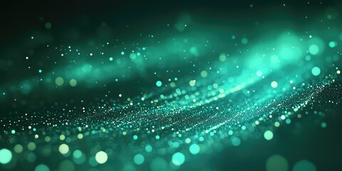 Poster - Ethereal green abstract background with shimmering particles, creating a sense of depth and enchantment.