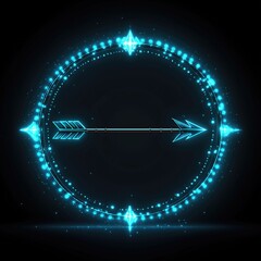 Fototapete - 3D turquoise arrow icon within a glowing circle, featuring sparkling effects and a modern design.