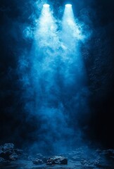 Poster - an empty street at night serves as the background for abstract spotlights, a night view of streetlig