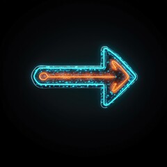 Fototapete - 3D turquoise arrow icon with glowing orange accents, symbolizing direction and movement against a dark background.