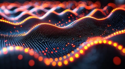 Poster - Striking black background featuring a unique pattern of bright orange and blue dots