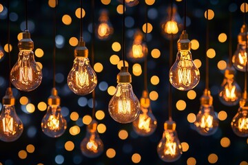 Poster - the interior decor is enhanced by a decorative electric garland with warm white and yellow bulbs tha