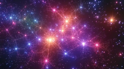 Poster - A hypnotic neon fractal pattern, forming a luminous mandala against a starry cosmos