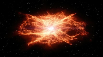 Fototapete - A luminous fractal nebula, emitting a stunning neon glow against a black void.