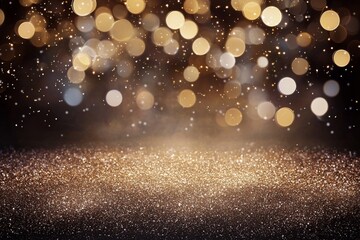 Poster - Festive Christmas lights with a light and gold color scheme create a glittering background