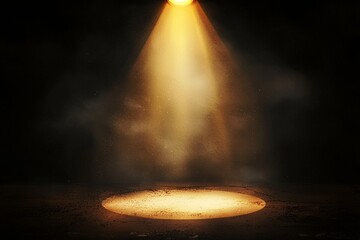 Poster - An abstract representation shows a gold lighting flare on the floor made of wood