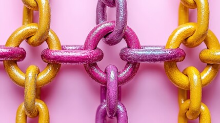 Poster - Closeup of a decorative chain against a vibrant pink background for modern aesthetics