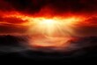 Dramatic sunset misty mountain landscape