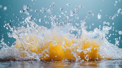 Poster - Refreshing burst of citrus flavor as juicy oranges plunge into water creating dynamic splash