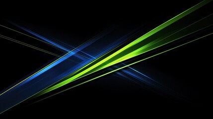 Poster - Abstract green and blue lines crossing on black background