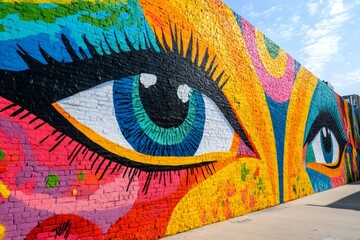 Aufkleber - Colorful eyes mural painting covering brick wall in a sunny day
