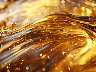 Poster - Golden liquid wave with light reflections creating a mesmerizing and captivating abstract design