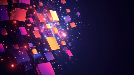 Poster - Colorful cubes floating in digital space representing modern technology, copy space