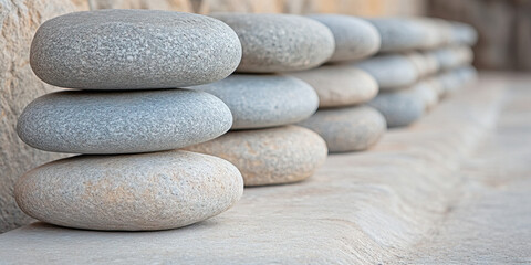 Wall Mural - Stacked Smooth Stones on Light Gray Surface