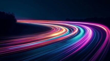 Poster - Luminous laser beams sparkle in isolation on a transparent background, as speeding motion on a night road leaves trails of light, resembling a fast-moving train over a dark backdrop