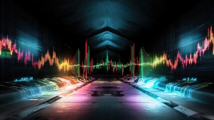 Poster - A dark background with illuminated financial trends, fluctuating lines, and futuristic graphics.