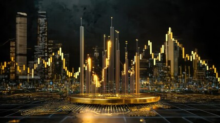 Poster - A dark background with illuminated financial trends, fluctuating lines, and futuristic graphics.