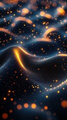 Fototapete - Abstract digital wave with glowing particles creates a mesmerizing visual experience in dark tones