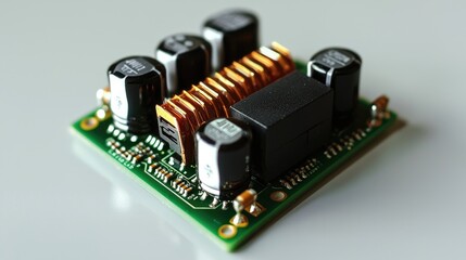 Poster - Close-up of a Green Circuit Board with Electronic Components