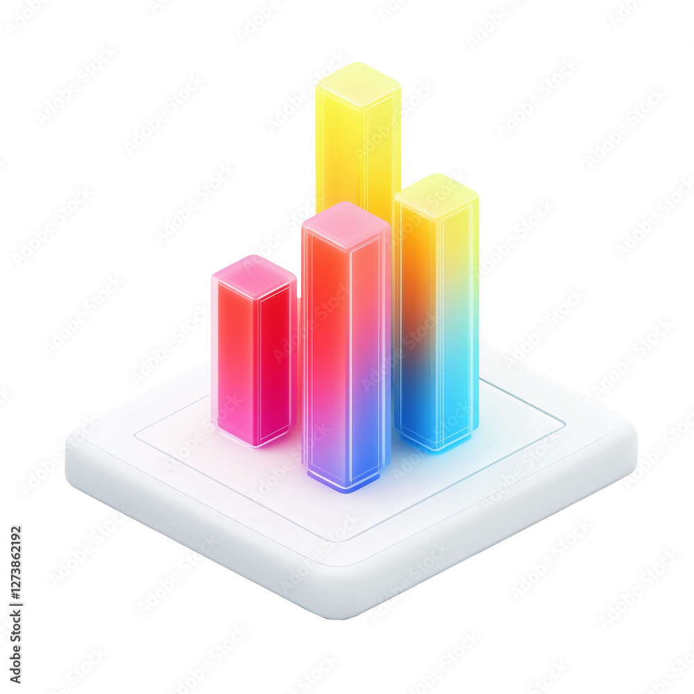 Data analysis icon in soft 3D style with gradient colors on a white ...