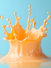 Poster - Captivating orange liquid splash on light blue backdrop creating dynamic and abstract art