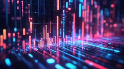 Poster - Neon Digital Data Stream, Abstract Futuristic Technology Background