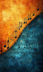 Poster - vibrant music staff design with notes on colorful background