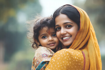 Poster - Mother holding daughter and smiling at the camera