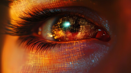 Poster - Human eye showing futuristic digital grid pattern reflecting technological advancement