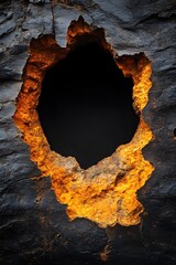 Poster - Abstract Dark Rock Texture with Golden Hole Creating a Dramatic and Mysterious Effect
