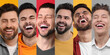 © New Africa - Different men laughing on colorful backgrounds, collage of portraits