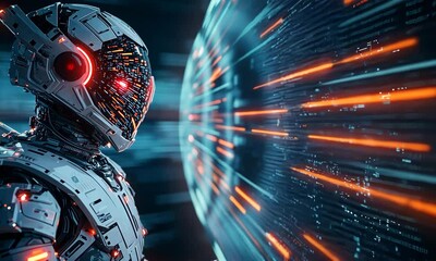 Poster - Futuristic Robot Observing Digital Data Stream
