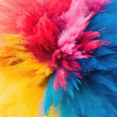 Poster - Vibrant Color Explosion in Artistic Style with Red, Pink, Blue, and Yellow Hues and Textures
