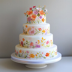 Wall Mural -  watercolor floral wedding cake