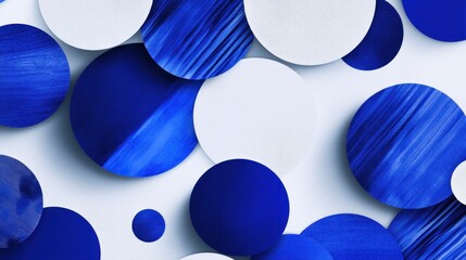 Wall Mural - Abstract composition of blue and white circular shapes on a light background.