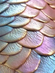 Poster - Iridescent Scales Pattern in Pastel Hues Close Up Macro Texture Abstract Background