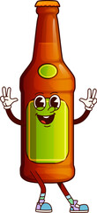 Aufkleber - Beer bottle drink groovy cheerful character. Brewery ale container retro cartoon funny character. Pub beer bottle funky isolated vector happy mascot, bar alcohol drink or beverage groovy personage