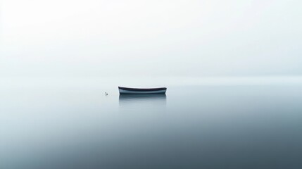 Empty boat on a foggy lake