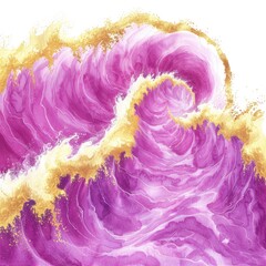 Poster - Abstract Ocean Wave in Shades of Purple and Gold with Dynamic Curling Motion and Energy