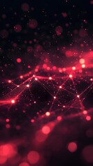 Fototapete - Abstract red network connection with glowing dots and lines on a dark digital background