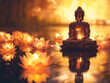 © Khetha - A Serene Buddha Statue in a Lotus-Filled Pond – A Symbol of Peace and Tranquility
