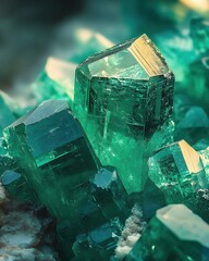 Poster - Captivating Emerald Crystals Sparkling with Brilliant Light Gemstone Mineral Beauty Precious Stone